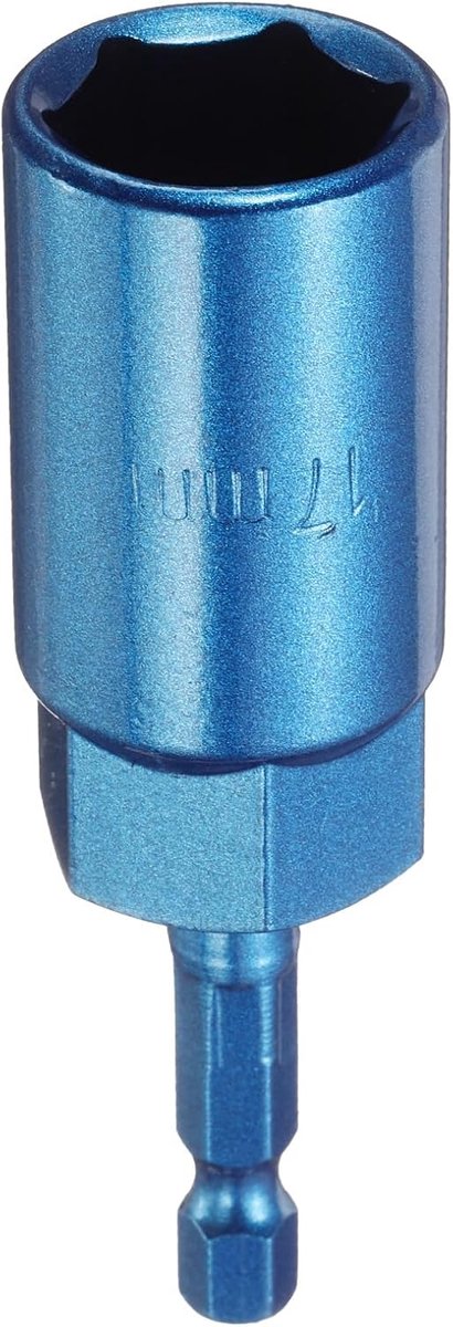Notendraaier, 17 mm, zeskantaandrijving, steeksleutel, CR-V, staal, krachtschroeven, boorpunt, steeksleutel, gereedschap met 1/4 inch snelwissel, zeskantige schacht, slagboor, blauw