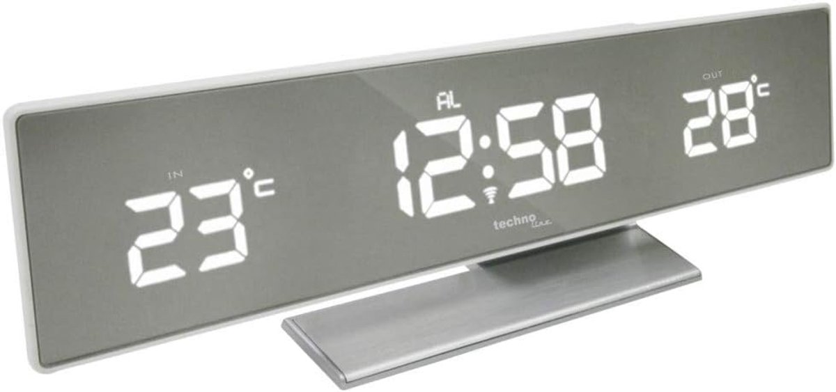 WS 6815 klein weerstation met led-display en spiegel-display, inclusief buitenzender TX96, radioklok, binnen- en buitentemperatuurweergave, 25,8 x 4,2 x 8 cm