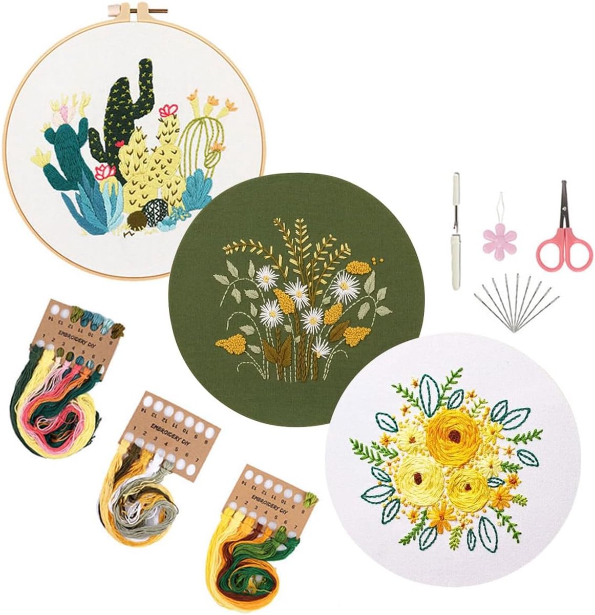 3 sets borduurstarterkit voor beginners 8 inch gestempelde borduurkit met patrooninstructies Kruissteekstarterkits voor volwassenen Knutselen