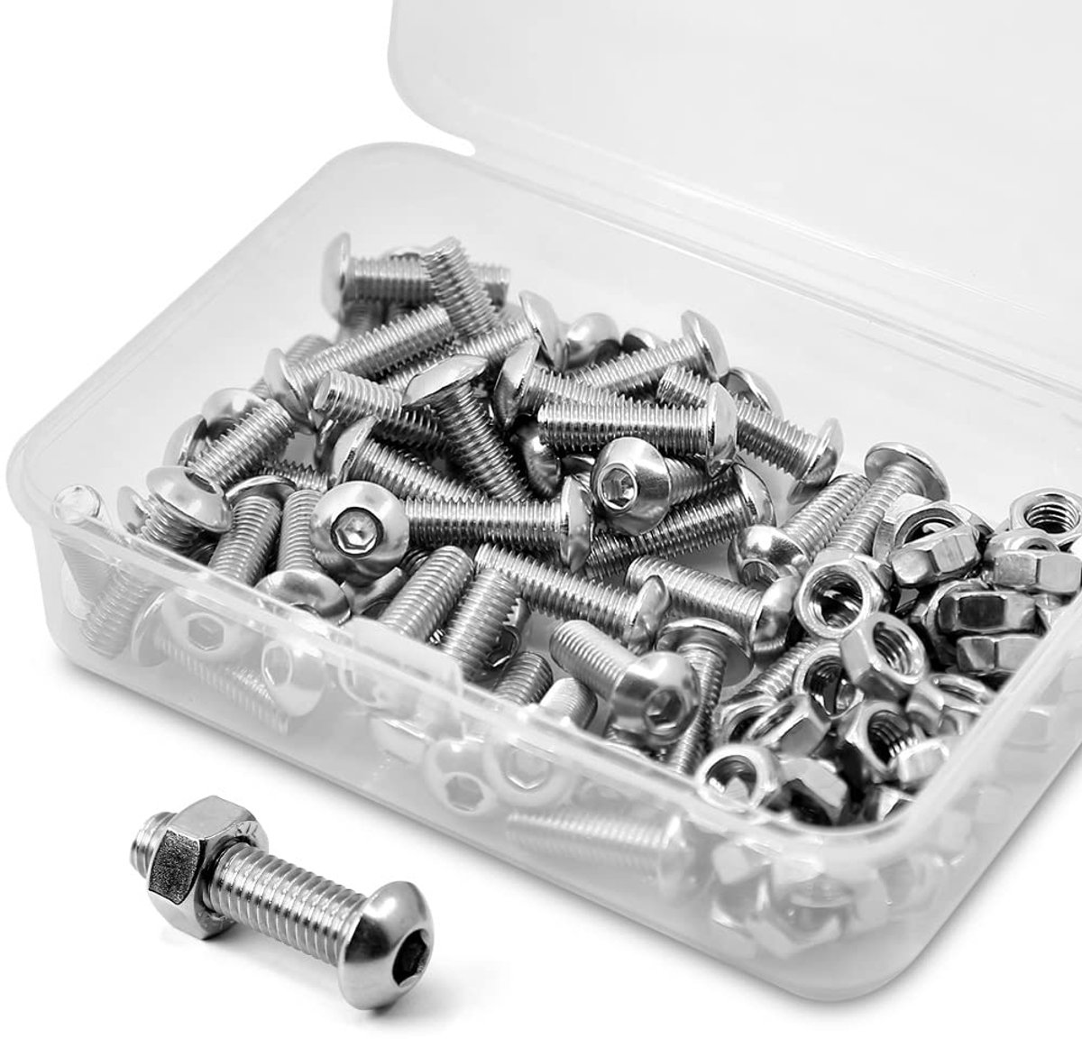Set van 50 inbusschroeven en moeren M5-0,8 x 10 mm roestvrij staal 304 18-8 ronde kop