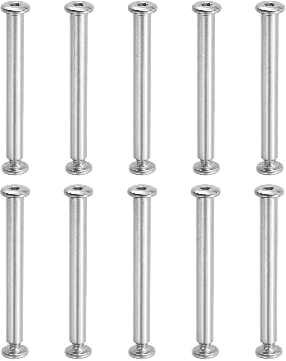 Sets schroeven, M6 x 70 mm, zeskantschroeven met moeren voor de reparatie van meubels, albums, leer, fotoriem, zilver