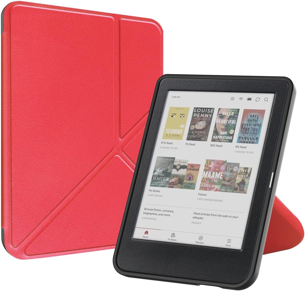 Hoesje voor Kobo Clara Colour/BW / 2E 6 inch, PU-lederen siliconen flip folio opvouwbare transformatorstandaard, ultraslank lichthoesje met automatische slaap-/waakfunctie (rood)