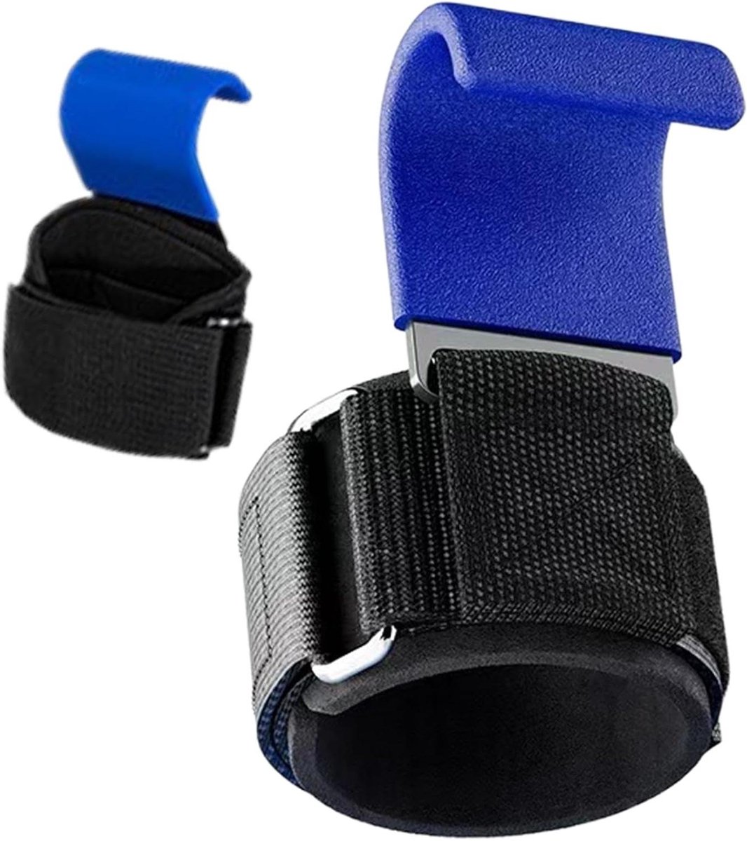 Polsbanden Gewichtheffen - Trainingsgrepen Haken - Spieropbouw Ondersteuning - Versterkte Haakstructuur - 2 stuks - Staal Blauw