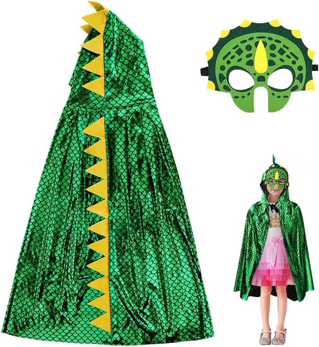 Dinosauruscape voor kinderen - Carnavalspak met masker - Geschikt voor Halloween en verjaardagsfeestjes - SnelShoppen
