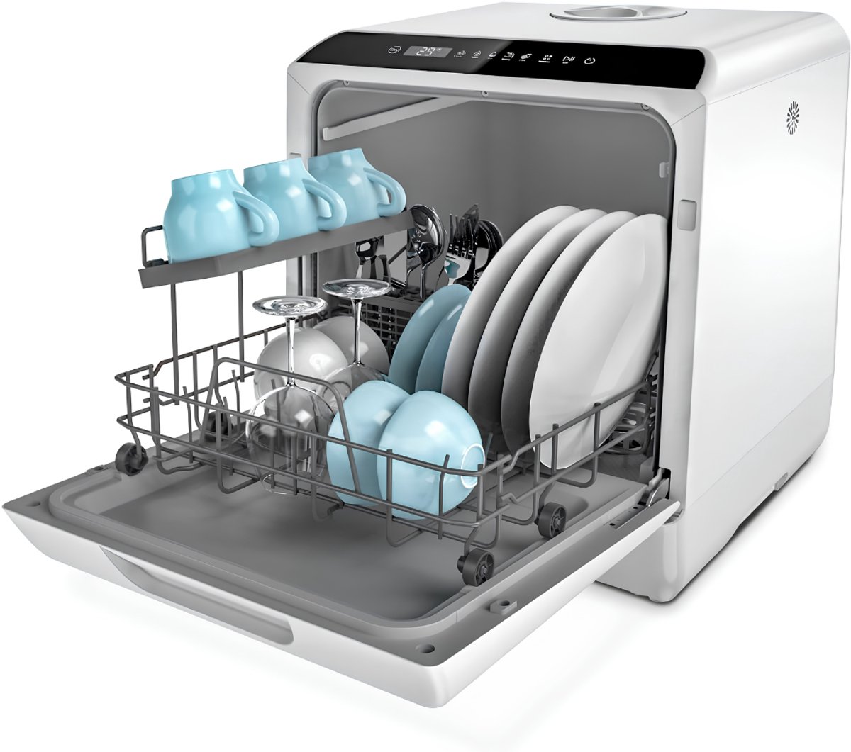 Lìon® Mini Vaatwasser - Afwasmachine - Vrijstaande Vaatwasser - Grijs - 43cm x 43cm x 46cm