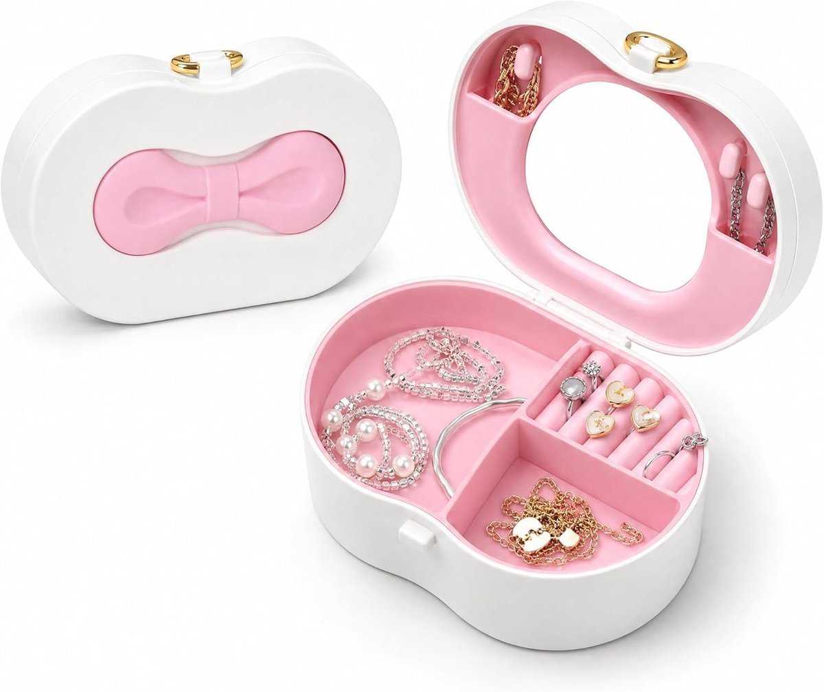 Sieradenbox voor meisjes - Kleine juwelendoos met roze strik - Compact en handig - Perfect voor onderweg - SnelShoppen