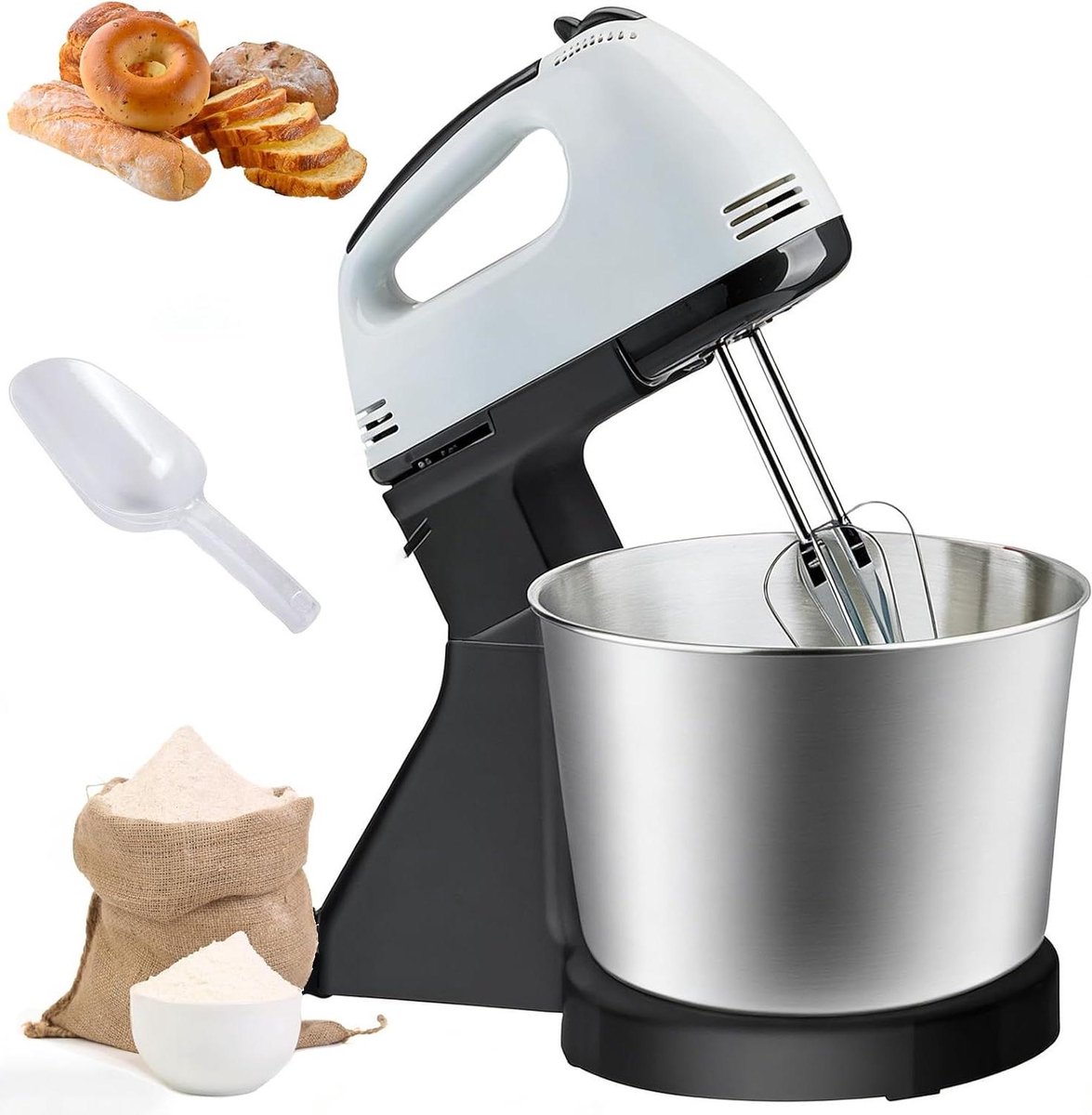 Elektrische Standmixer - Keukenmixer Handmixer - Bakken en Maken - 7 Snelheden Instelbaar - 2L Kom - Zilver