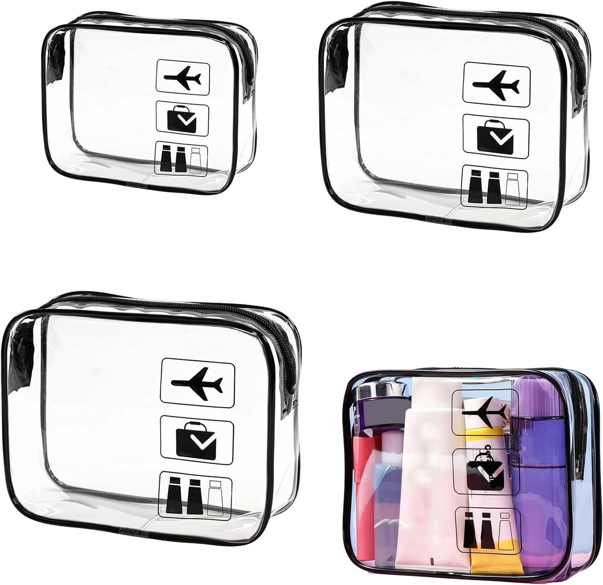 Toilettas 3-delig Transparant - PVC Waterdicht - Reisbagage voor Vliegtuig - Handig voor Reizen - SnelShoppen