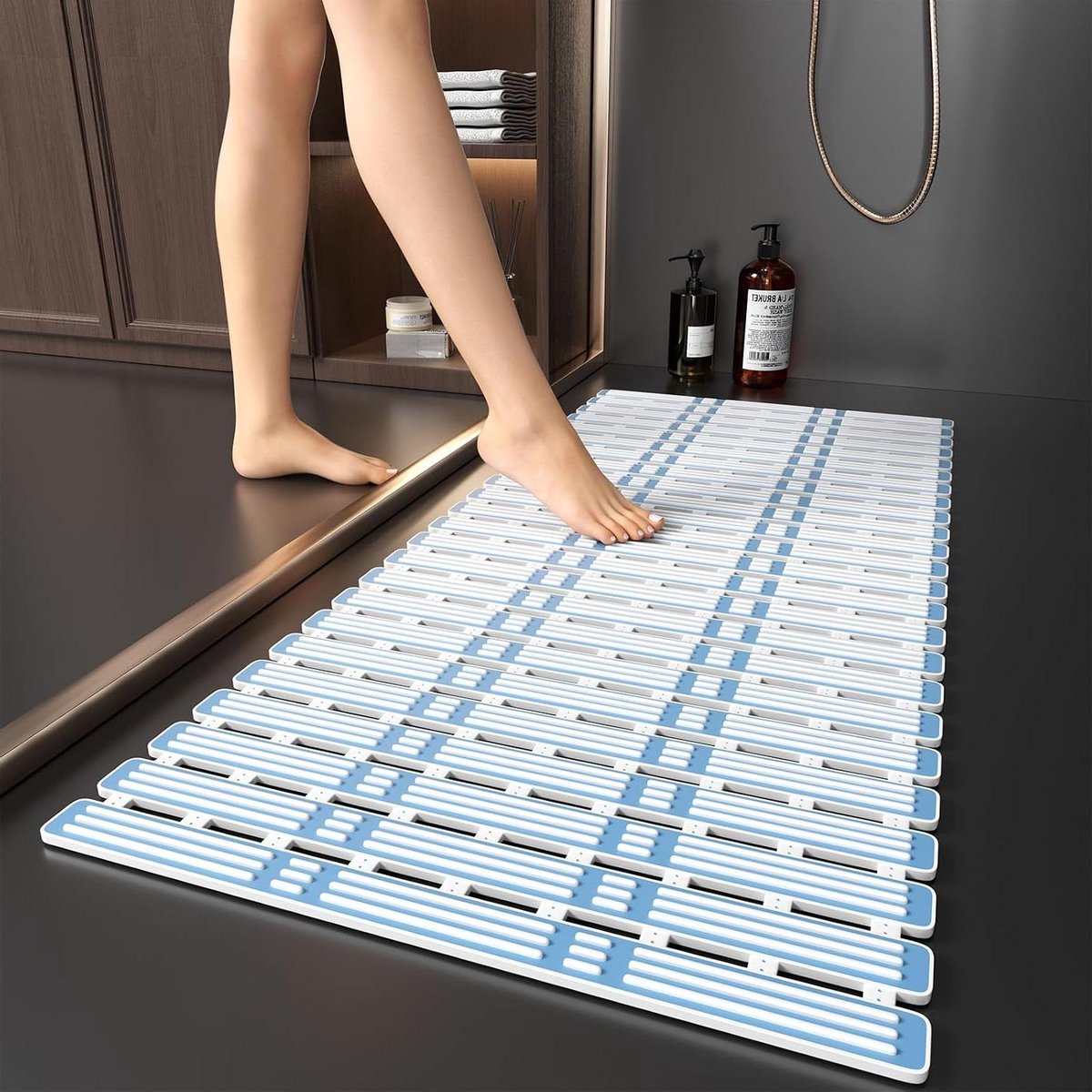 Antislip Badmat - Rubberen Mat - Veilig Douchen - Met Zuignappen - 90 x 40 cm - Grijs