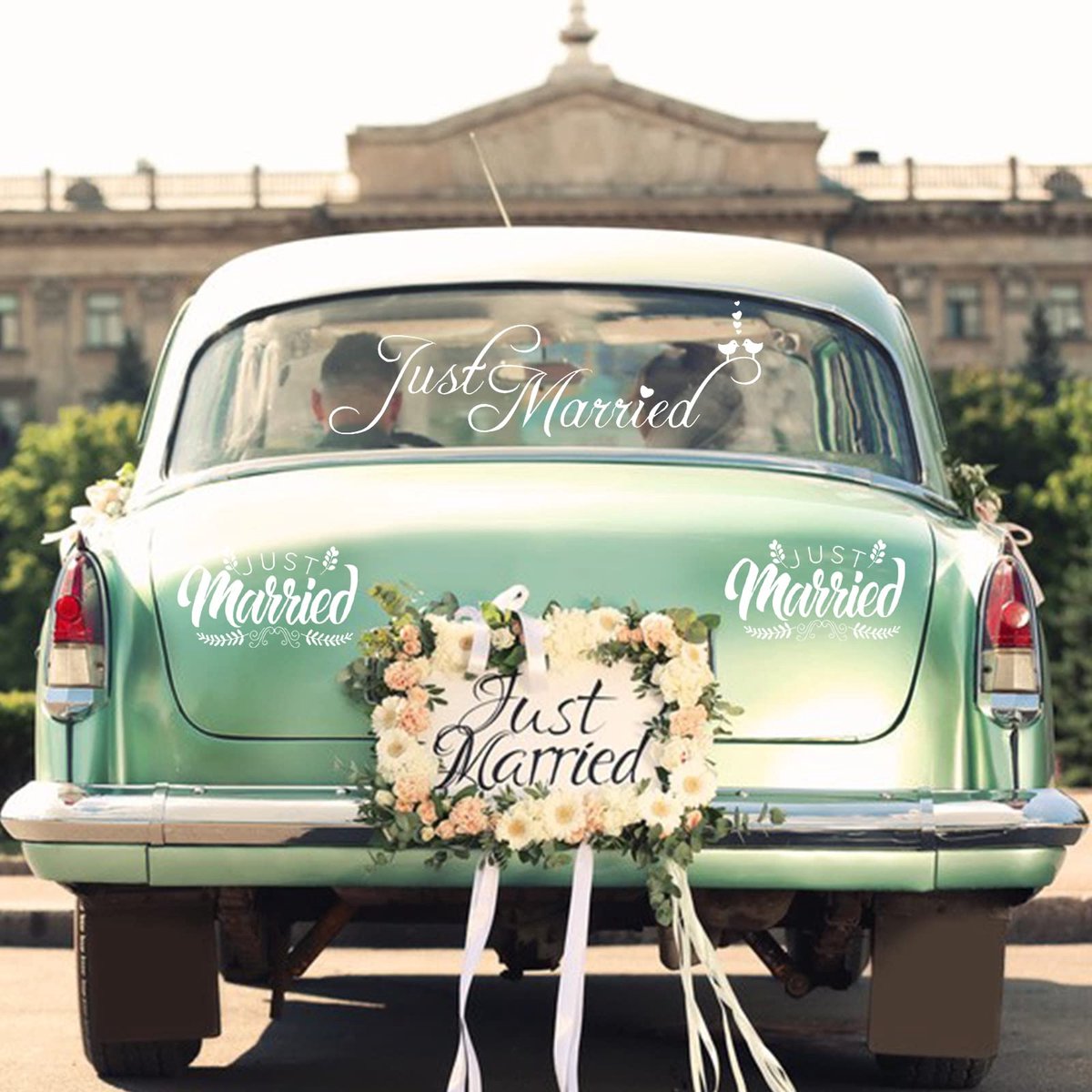 Just Married stickers 3 stuks - raamstickers - net getrouwd - perfect voor huwelijksreis - ShopVlot