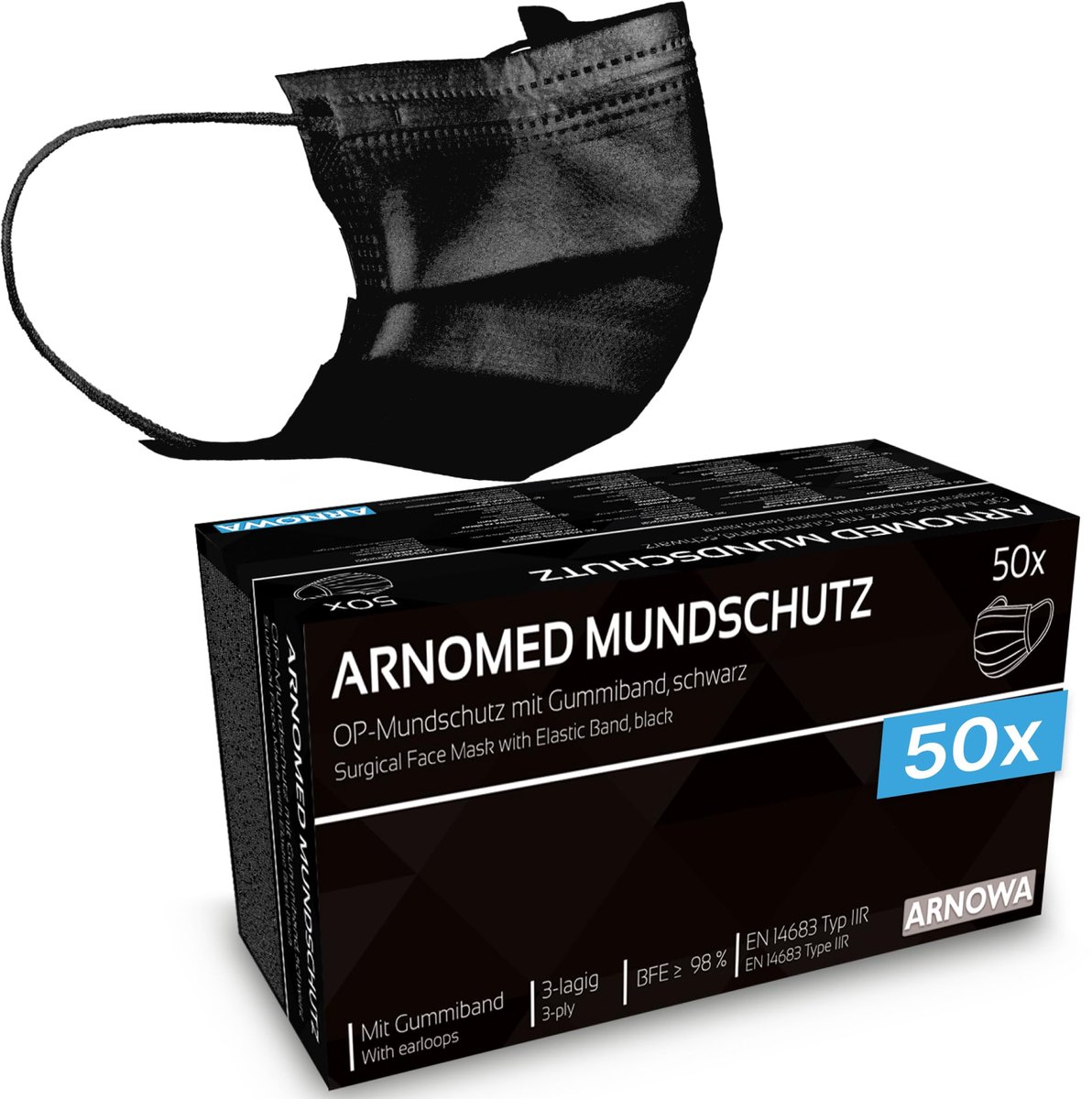 Medisch mondmasker 50 stuks - zwart - CE-gecertificeerd - wegwerpchirurgisch masker - ShopVlot