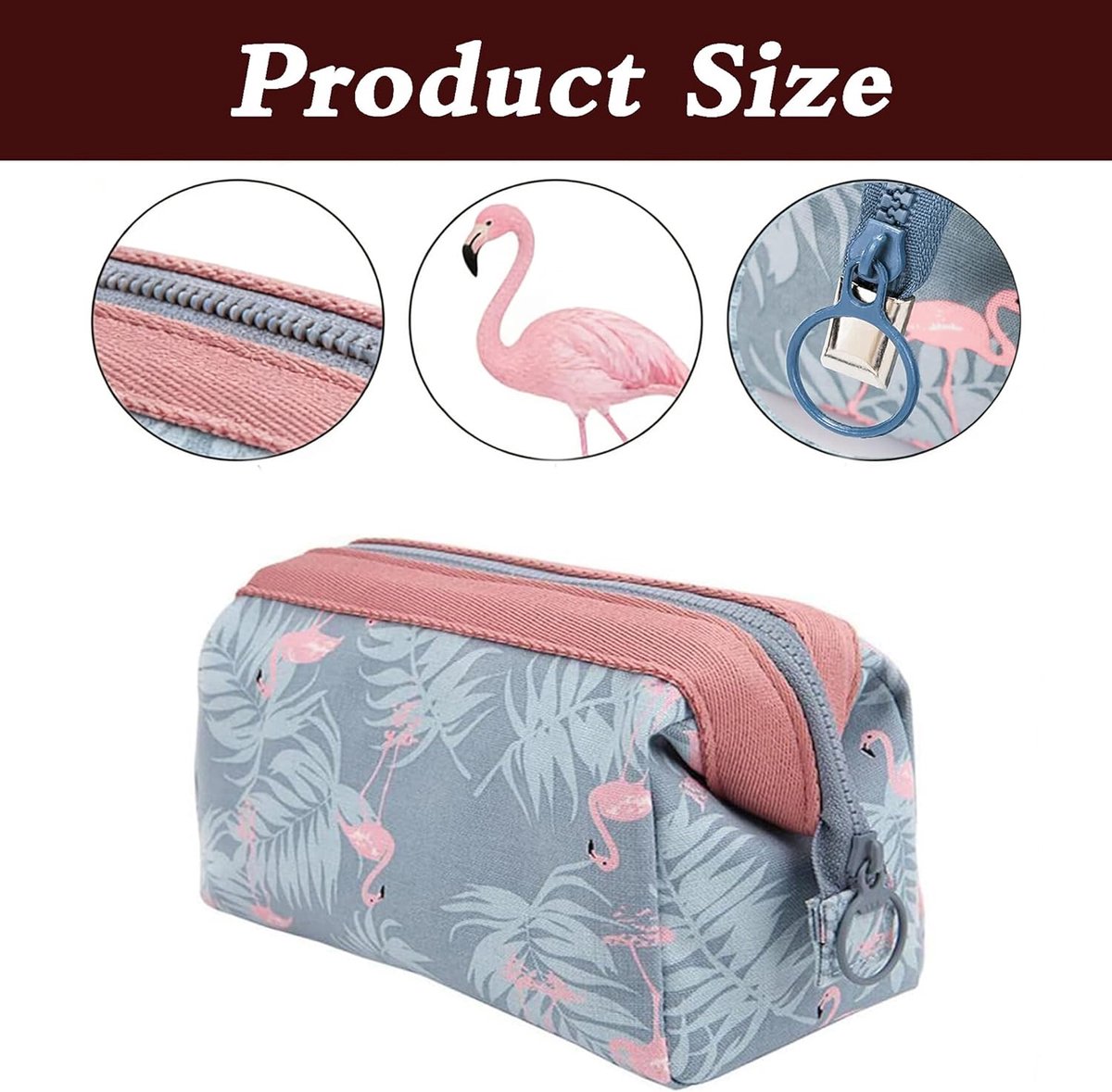 Make-uptas groot - flamingo patroon - waterdicht polyester katoen - ideaal voor reizen - SnelShoppen