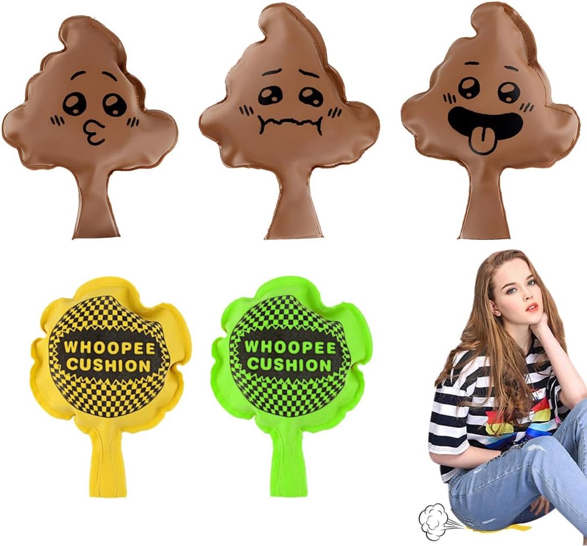 Lachenkussen set 5 stuks - zelfopblazend latex - grappige motieven - perfect voor feestjes - SnelShoppen