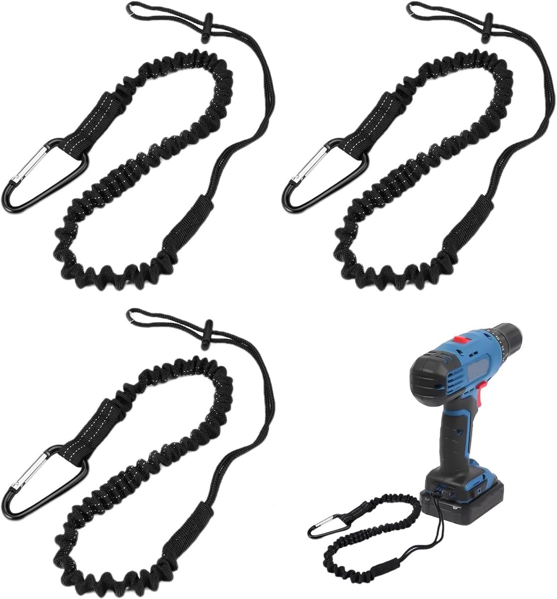 Toolbescherming set 3 stuks - elastisch met karabijnhaak - valbeveiliging voor klussen - veilig werken op hoogte - SnelShoppen