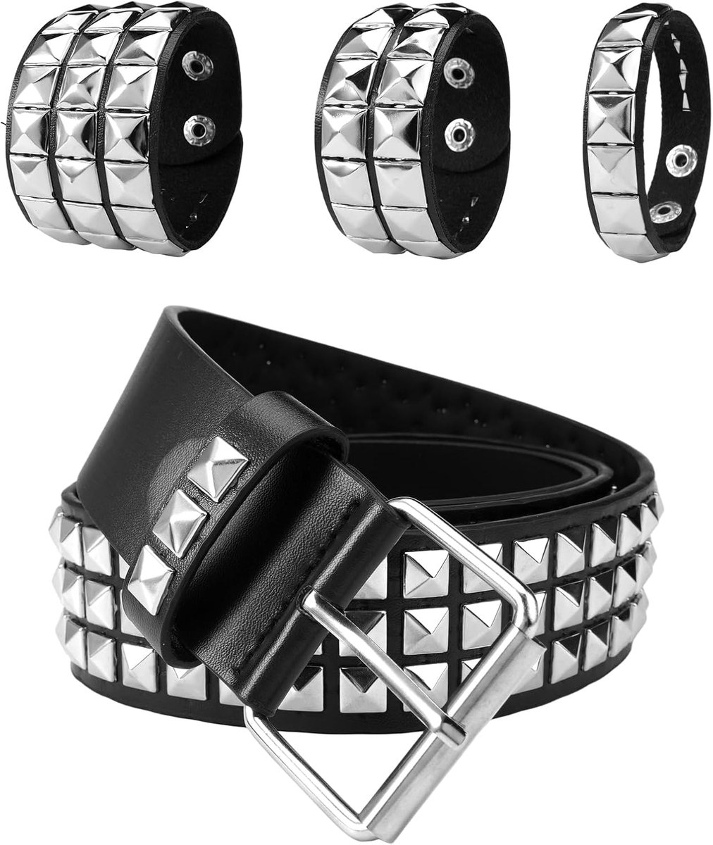 Punk riem 115 cm - PU leer zwart - met piramide studs - perfect voor gothic en rock stijl - SnelShoppen