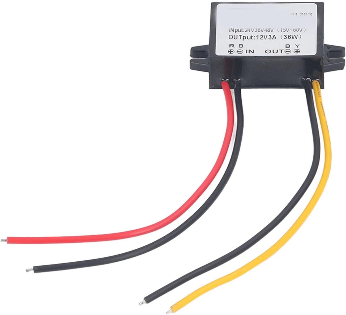 SnelShoppen - DC naar DC Converter 24V 36V 48V (15-60V) naar 12V 3A 36W Verstelbare Spanningsregelaar Module voor Voertuigen, Beveiligingssystemen en