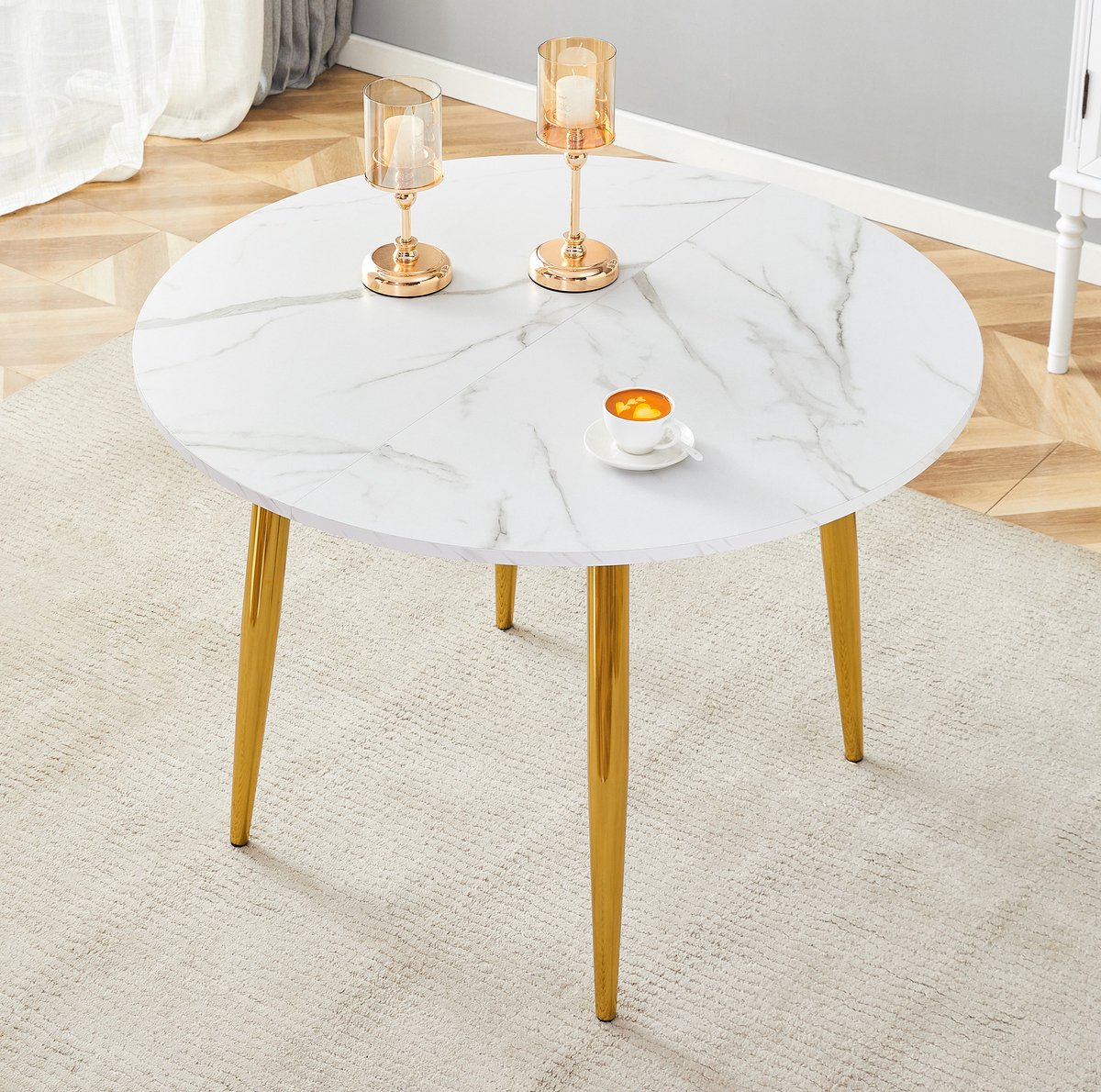 Uitbreidbare Ronde Eettafel - Van Rond Naar Ovaal - Modern Design Voor Woonkamer En Eetkamer - MDF En Metaal - Wit - 137x107x75 Cm