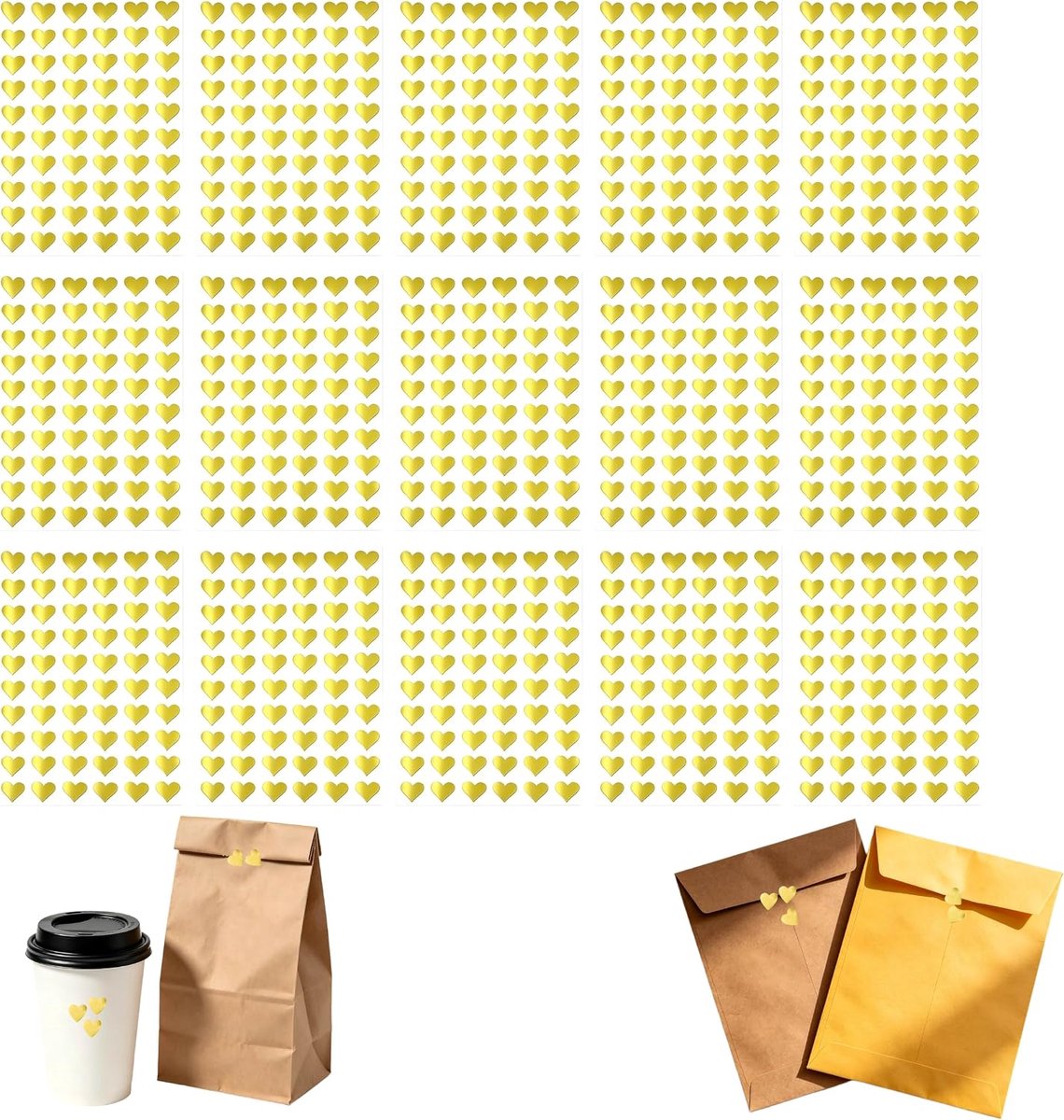 hartvormige stickers goud 900 stuks - zelfklevende glitterstickers - decoratieve sluitzegels - SnelShoppen