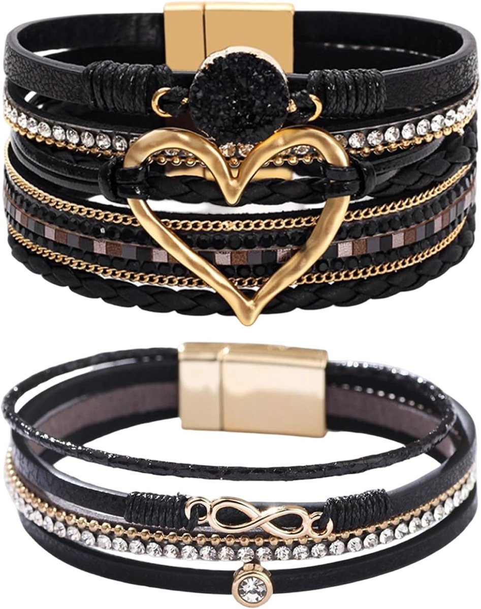 Damesarmbanden boho-stijl - geweven leer - meerlagig - perfect voor feest - SnelShoppen