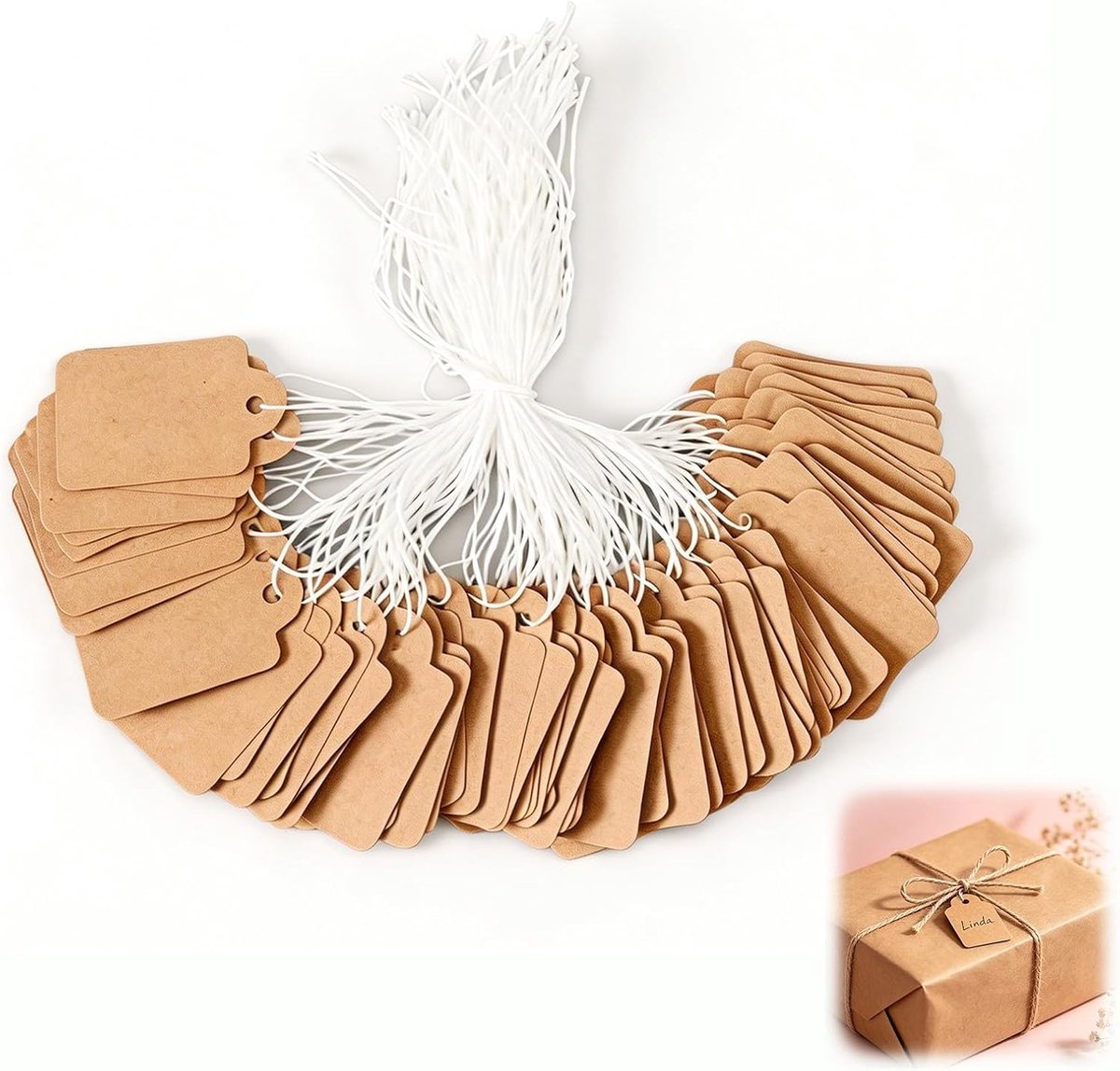 Geschenkanhänger kraftpapier - met jute koord - nette afwerking - ideaal voor cadeaus - SnelShoppen