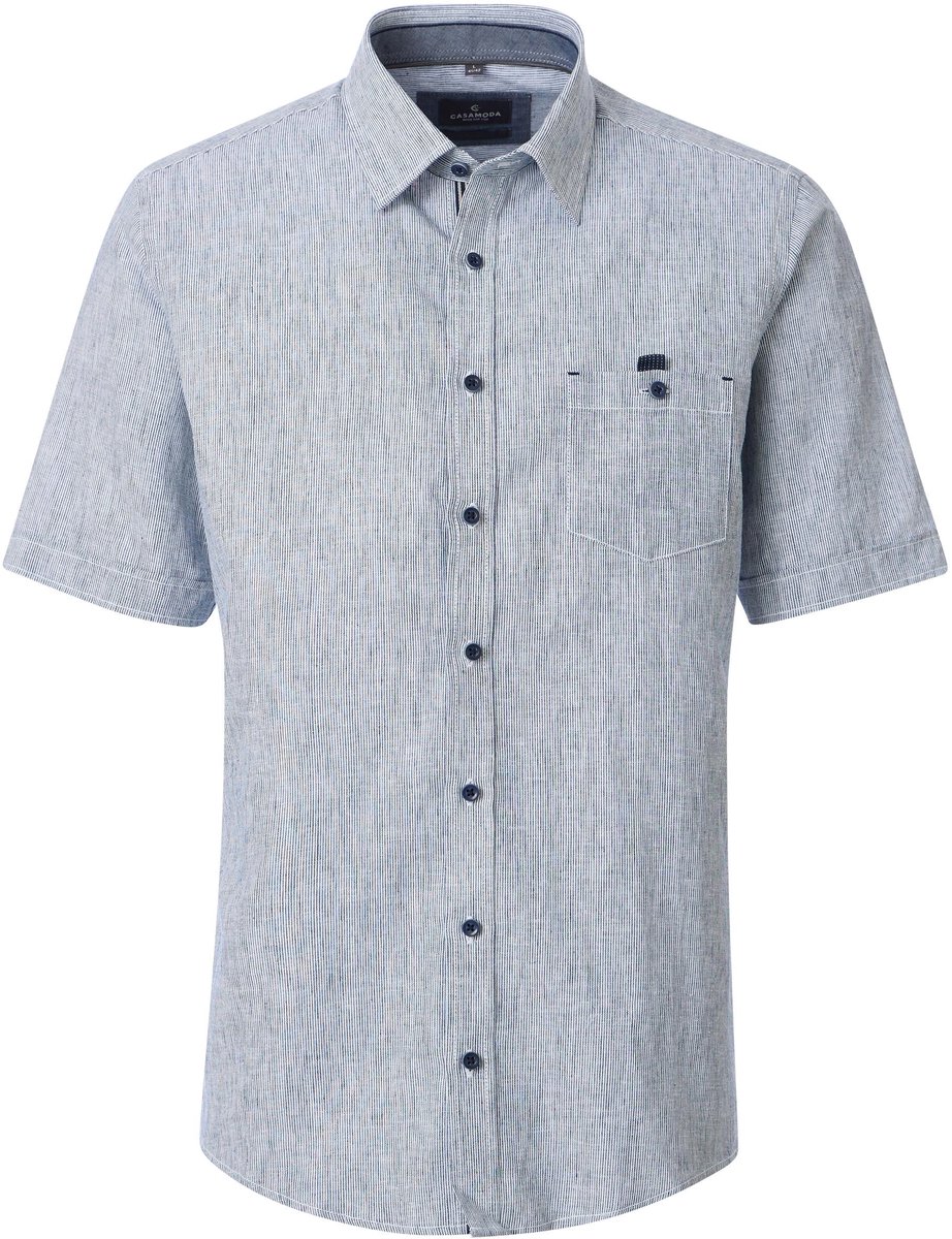CASA MODA Sport casual fit overhemd - korte mouw - structuur - blauw - wit gestreept