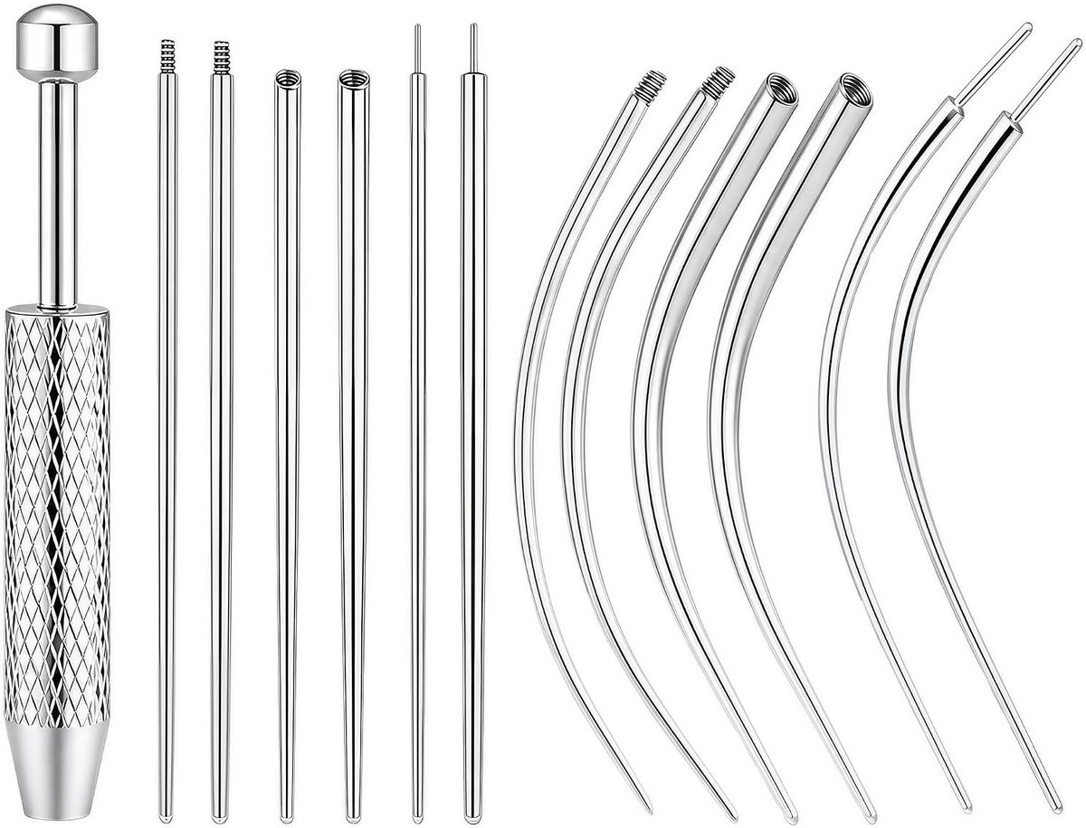 Gereedschapsset voor piercingsieraden met grijptang en 12 geleidingsnaalden, metalen piercingset voor het plaatsen en - ShopVlot