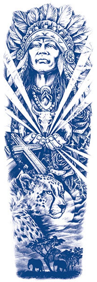 Tijdelijke sleeve tattoo gezicht spiritueel 2 weken