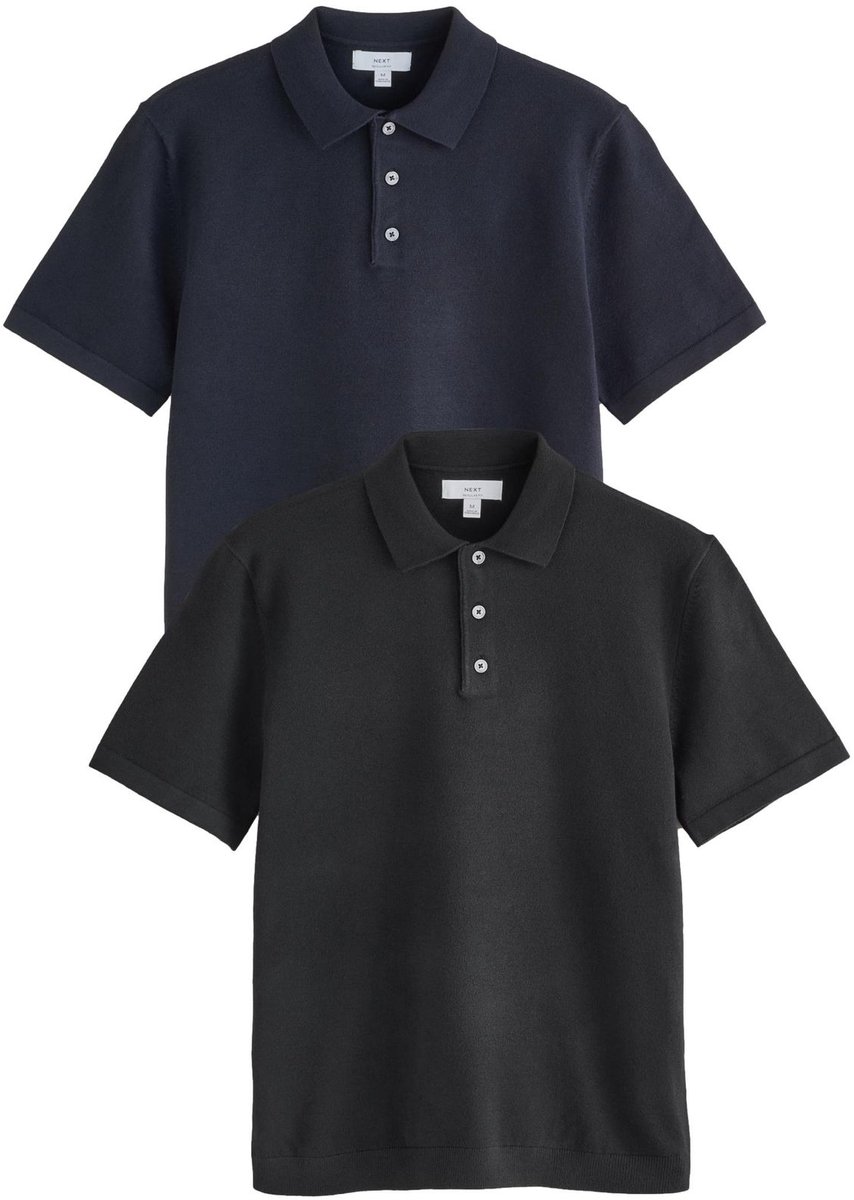 Next - Heren - Set van 2 gebreide basic poloshirts met korte mouwen - Zwart