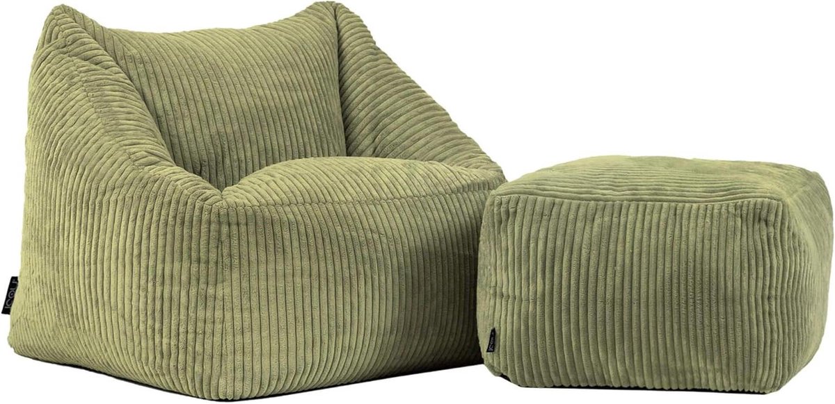 Kinder Zitzak Fauteuil - Zetel Kinderen Hocker - Ontspannen Zitten - Zachte Corduroy Stof - 55 centimeter - Saliegroen