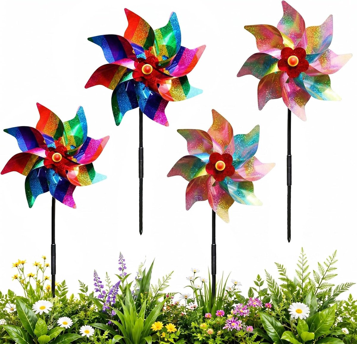 Windmolen vogelafweer 4 stuks - kunststof - weerbestendig - milieuvriendelijke bescherming voor tuin - SnelShoppen