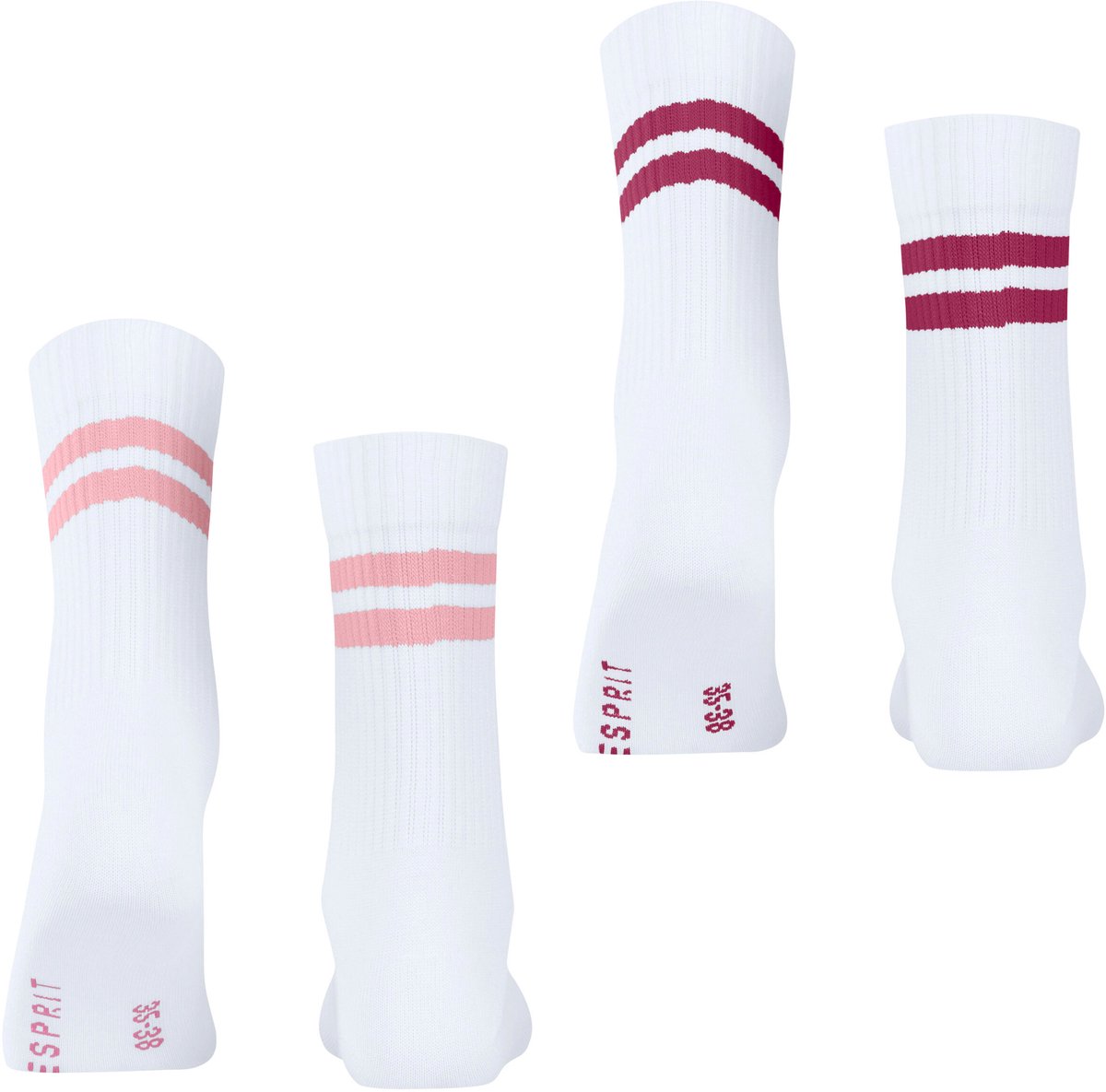 Esprit Tennis Stripe 2-Pack gedessineerd katoen multipack sokken dames wit - maat 39-42