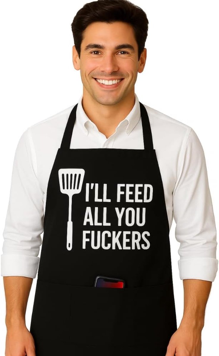 Kookschort unisex verstelbaar - zwart - met zak - ideaal voor barbecue - SnelShoppen