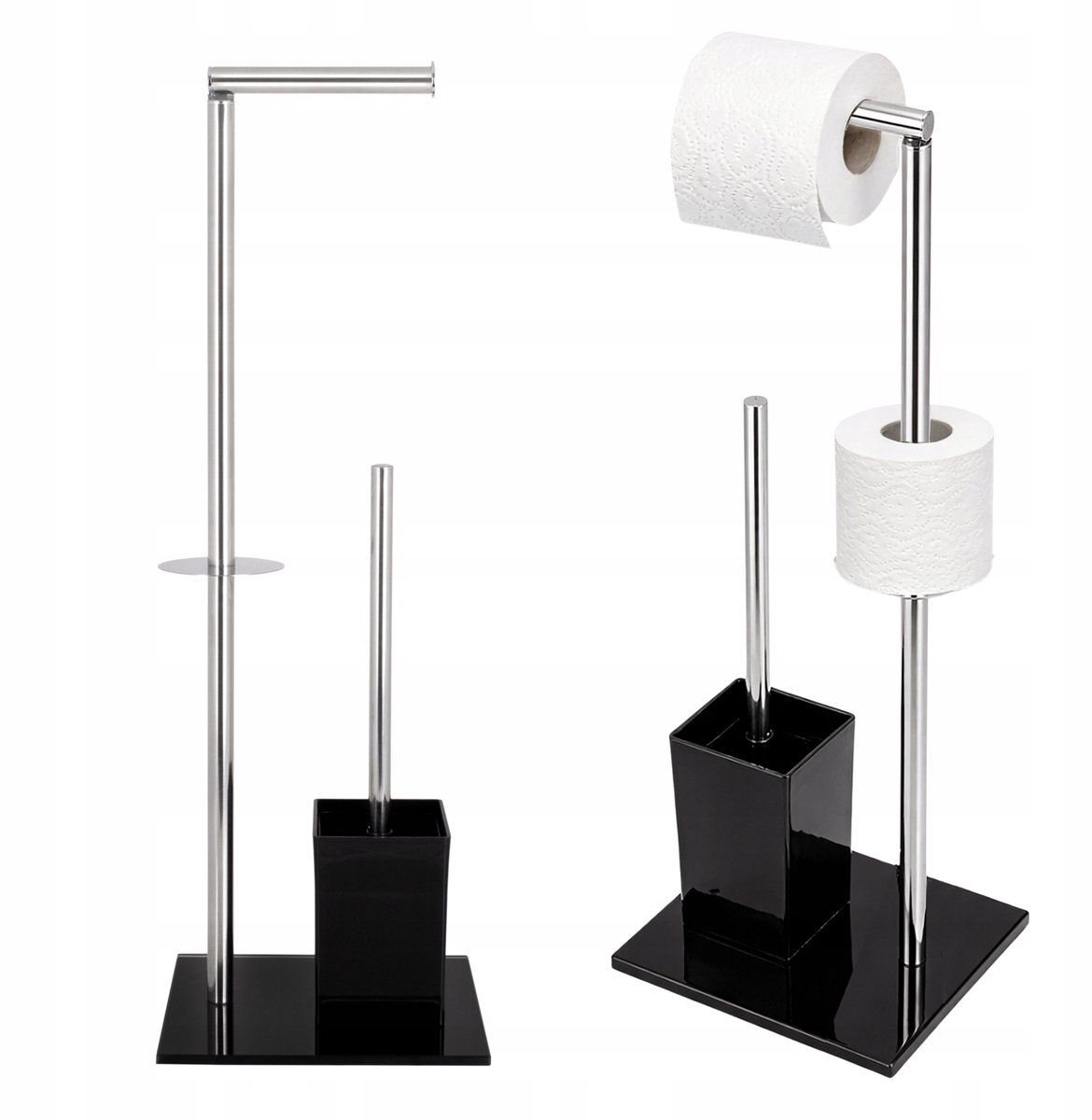 Merkloos Toiletrolhouder met WC Borstel, Zwart/Zilver, Vrijstaand