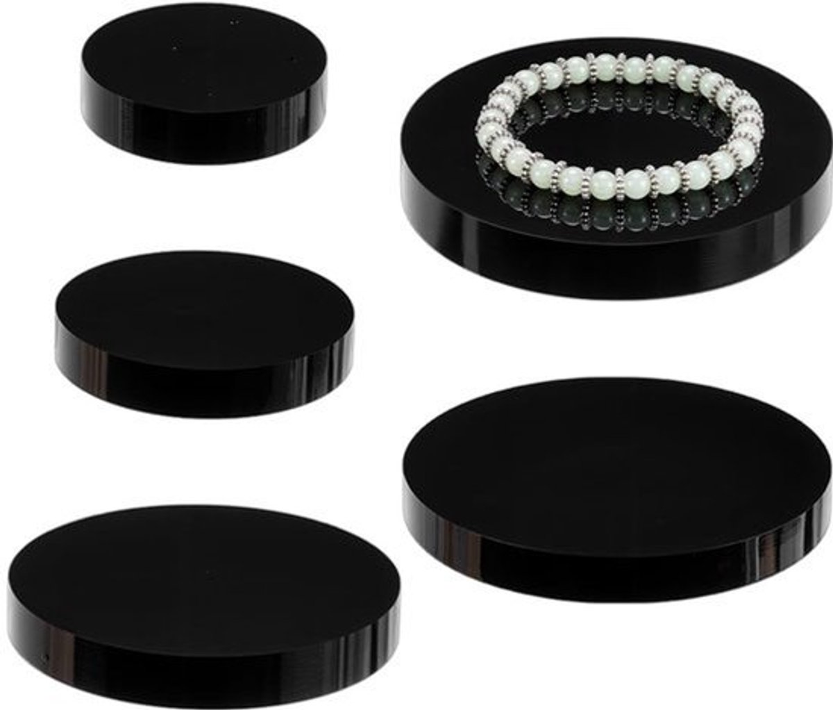 4 Stks Zwart Acryl Display Blokken - 60/81/100/120mm Ronde Cilinders - Hoogwaardige Glanzende Voetstukken voor Sieraden en Cosmetica