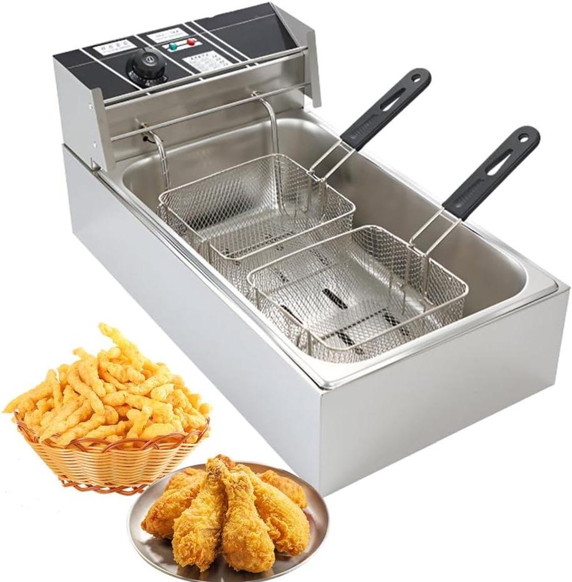 Elektrische Frituurpan - Olie Frituurpan - Frituren van Snacks - Snelle Verwarming - 12 Liter - Zilver