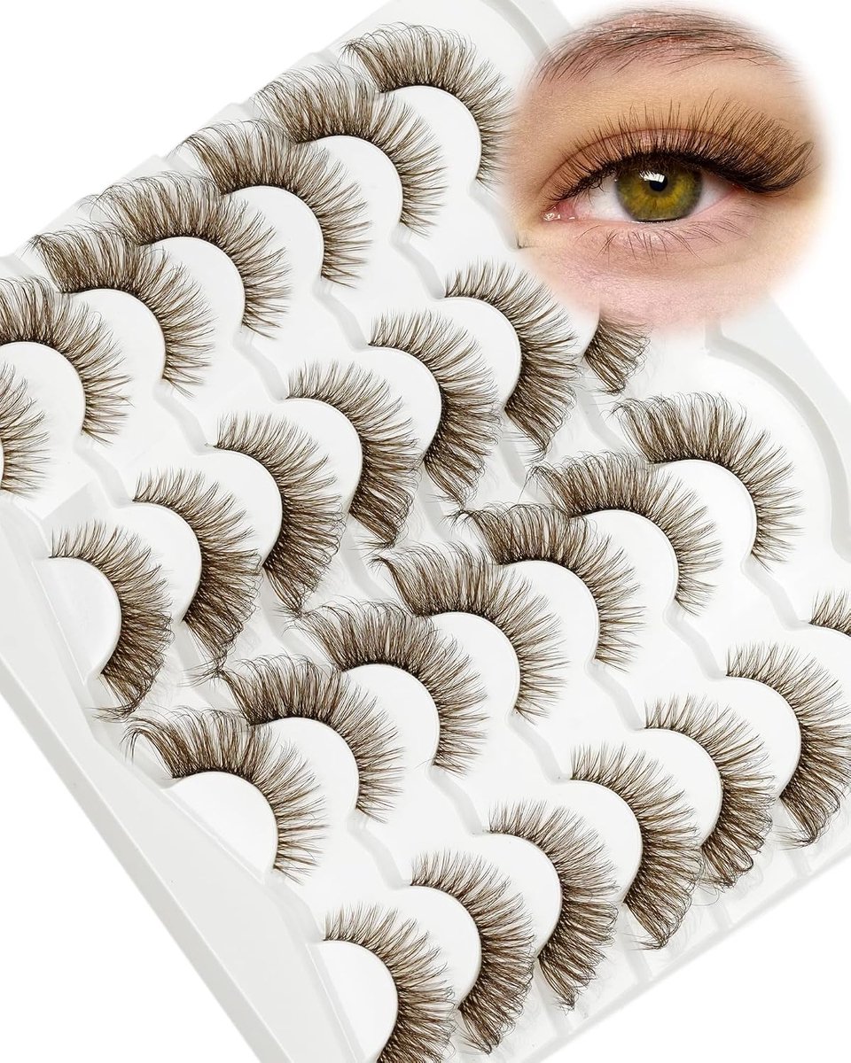 Valse Wimpers D Curl 14 Paar - Bruine Stripwimpers - Wispy Fox Eye - Natuurlijk Effect - ShopVlot