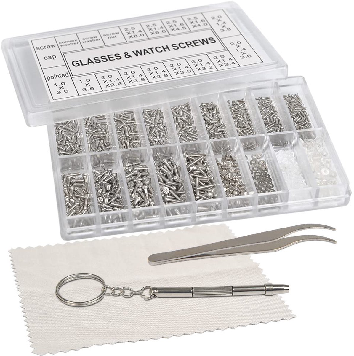 Glasherstelset 1000 delen - mini schroeven roestvrij staal - inclusief schroevendraaier en pincet - ShopVlot