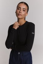 Alix The Label Ladies Knitted Rib Longsleeve T-shirt Dames - Topjes - Zwart - Maat XS