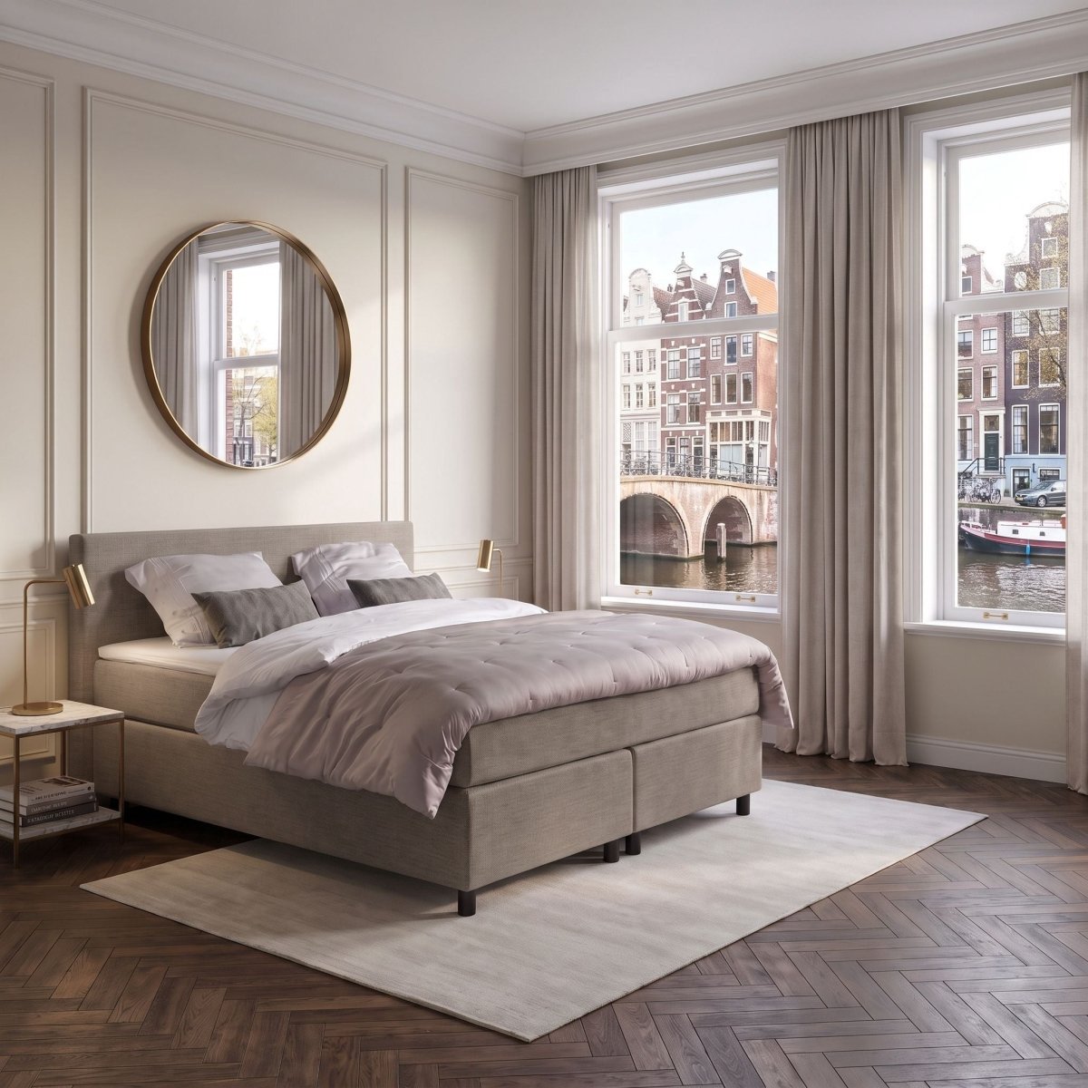 Mörgenn Boxspring Amsterdam - Pocketvering - Taupe - 100x200 cm - Inclusief Dekbed en Kussens