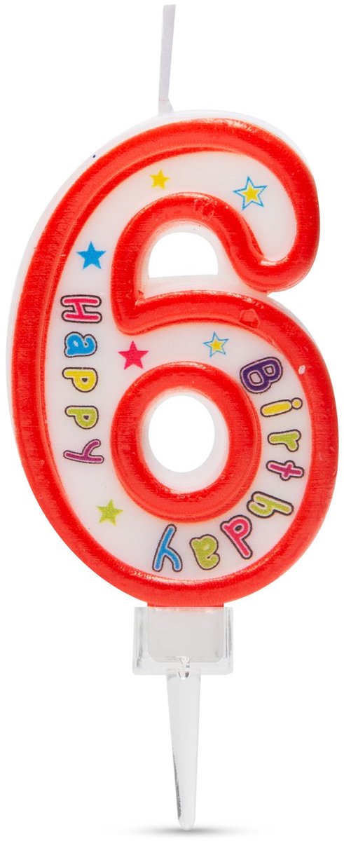 Verjaardagskaars Cijfer 6 voor Taart, Decoratie en Cadeau, 6,5x4 cm [56180-6]
