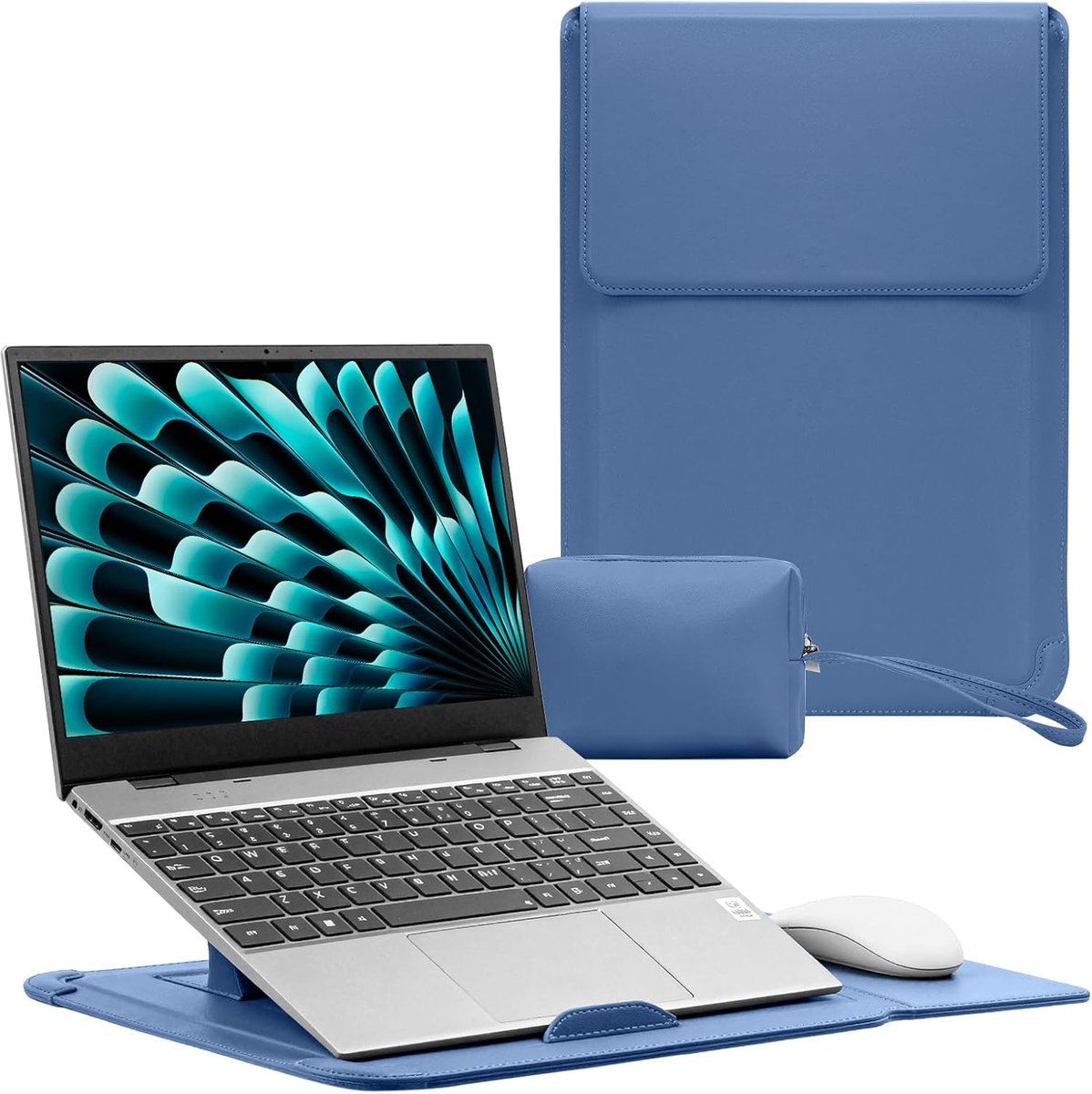 Laptop Sleeve 13.3-14 Inch - Blauw - Met standaard - Voor bescherming en gebruiksgemak - ShopVlot