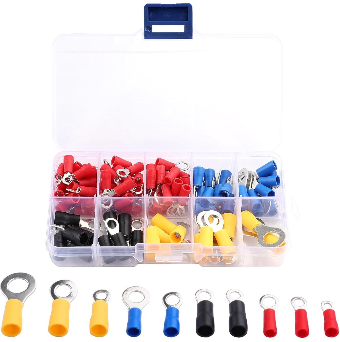 O-type krimpklemmen set 102 stuks - 4 kleuren (rood/blauw/zwart/geel) - CE gecertificeerd - ShopVlot