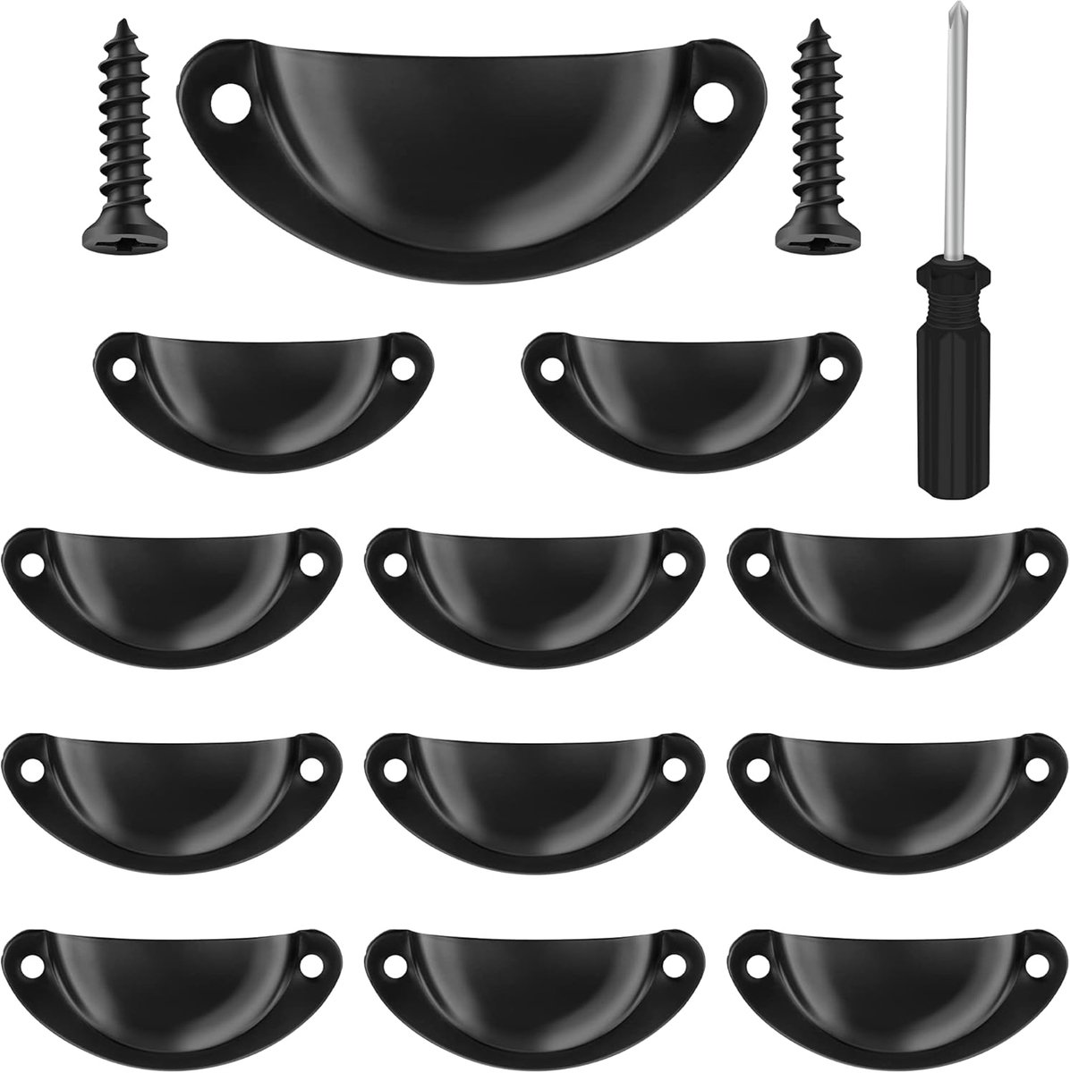 Deurklinken 12pcs Semicirkelvormig - Hoogwaardige metaallegering - Handgepolijst zwart - Voor kasten en lades - ShopVlot
