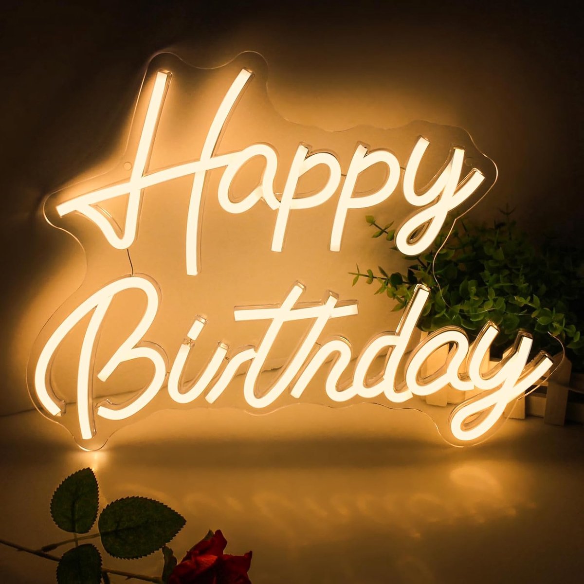 Neon Sign Happy Birthday - Warm Wit LED Neon Licht - 42 x 32 cm - Creëert feestelijke sfeer - ShopVlot