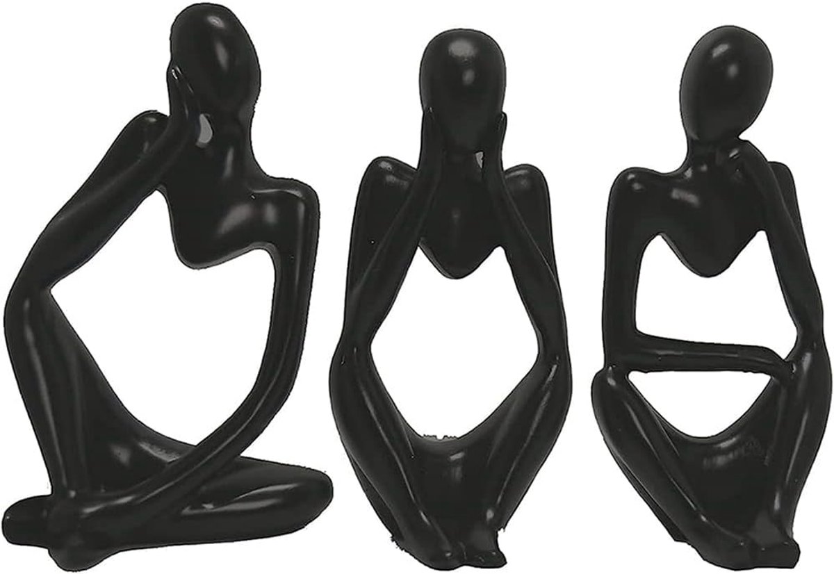 Abstracte Denker Beeldjes Set - Houten Look - 3 Verschillende Poses - Perfect voor Woonkamer of Kantoor - ShopVlot