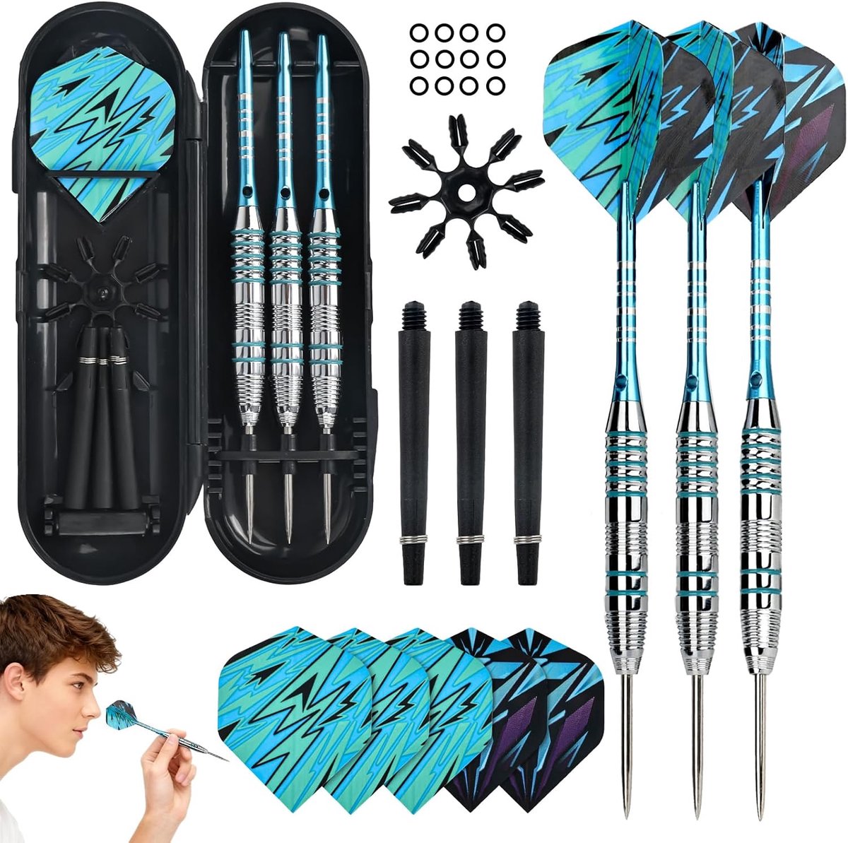 Dart set 22 g - professionele stalen darts - aluminium schacht - compleet met extra accessoires - SnelShoppen
