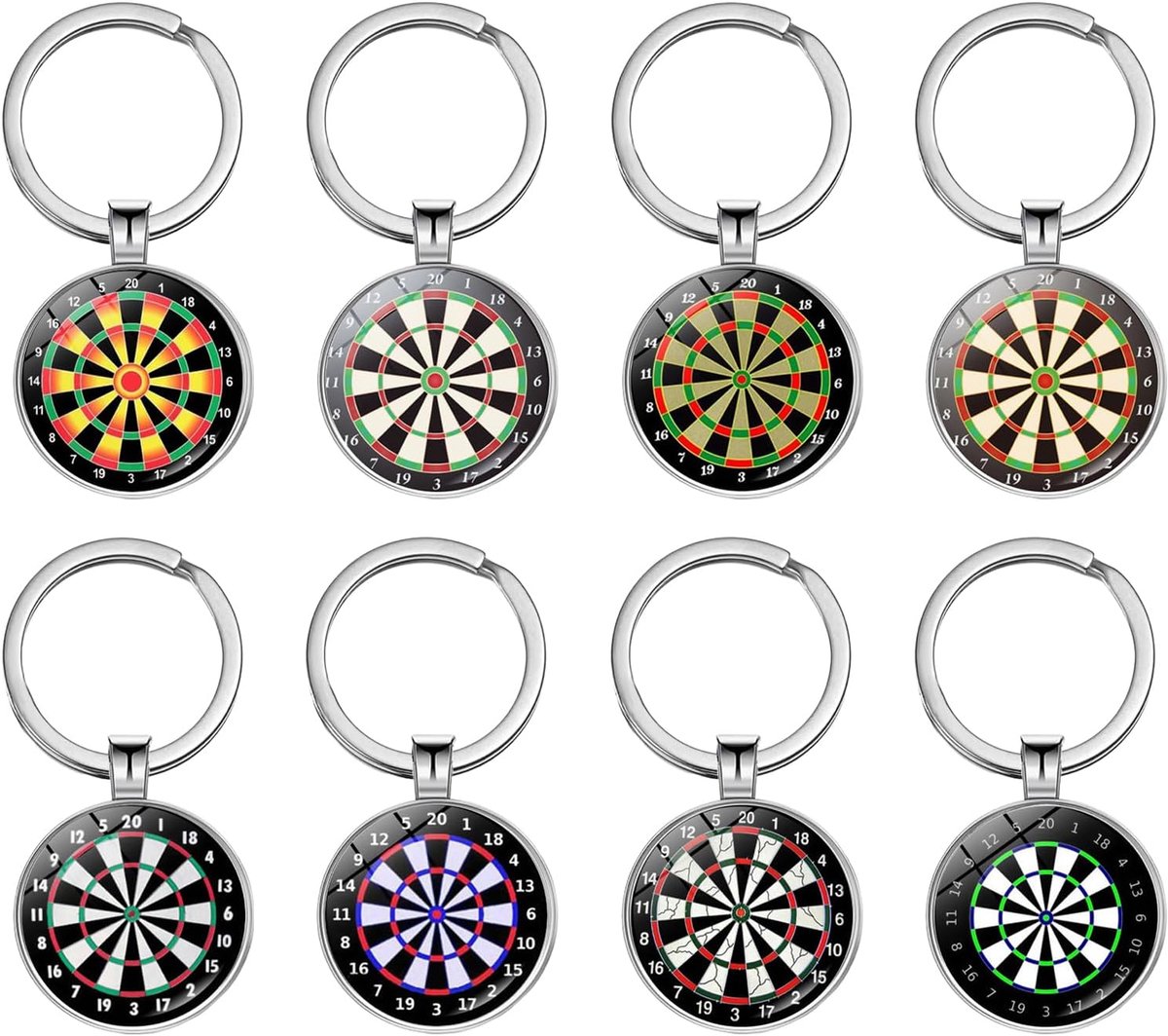 Dartbord Sleutelhangers Set van 8 - Dartpijlen Sleutelhanger - Zwart - Leuk cadeau voor dartliefhebbers - SnelShoppen