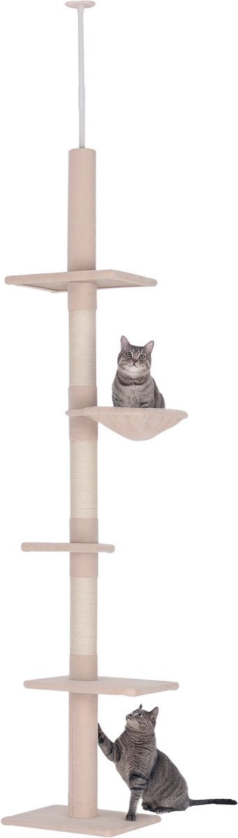 PawHut krabpaal voor katten - spaanplaat - 40x34x260cm - beige