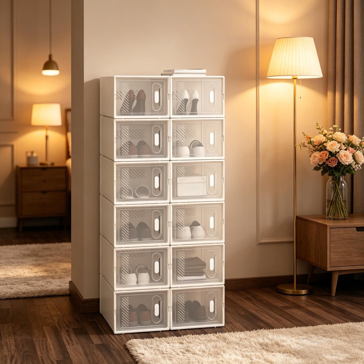 MODENUIT Schoenopbergbox - Stapelbaar Met Vooropening - Voor Schoenen En Kleine Spullen - Plastic - Transparant Wit - 12 Stuks
