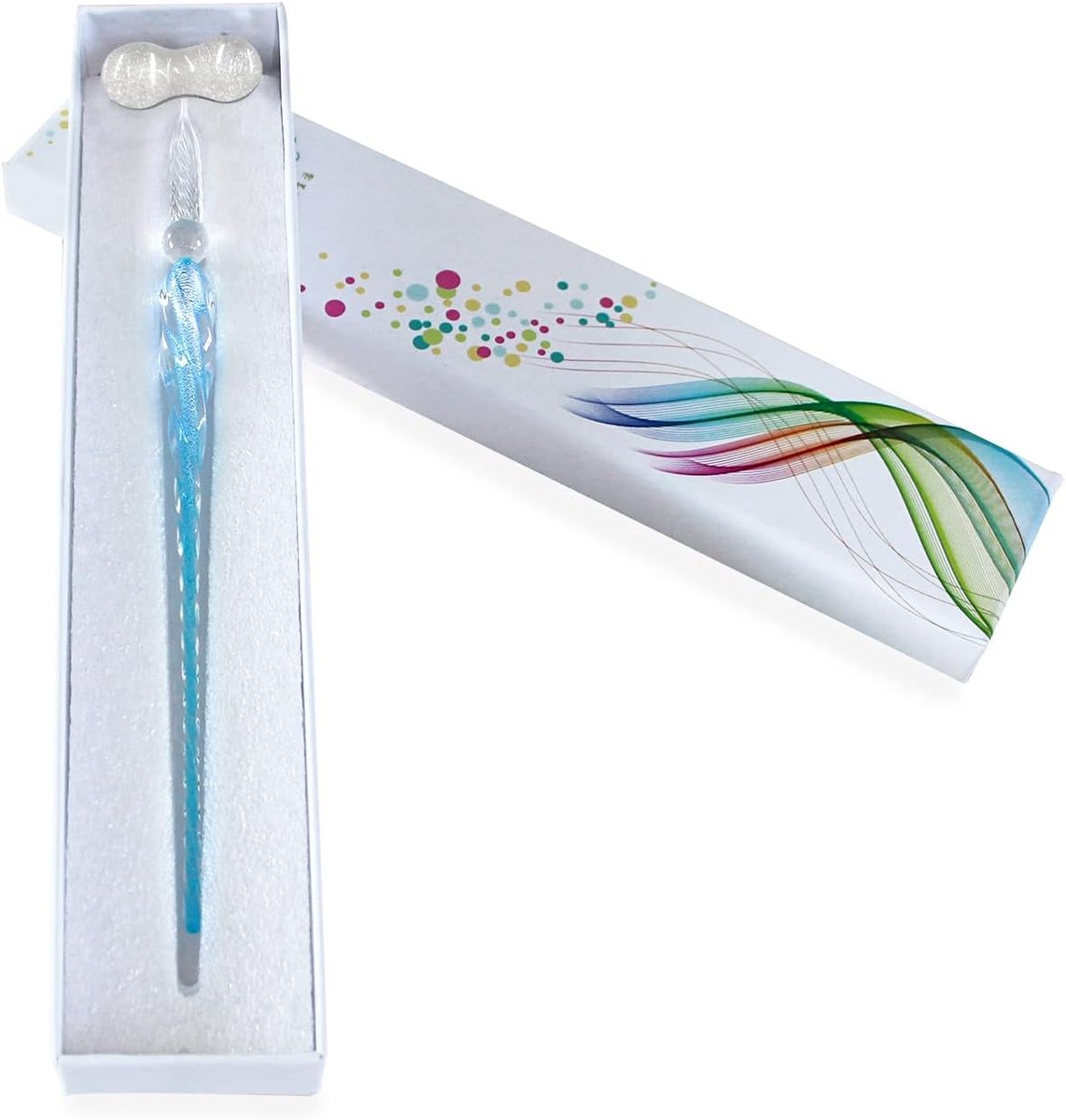 veer, handgemaakte balpen van glas, met een penhouder, elegant vintage design, geschenkpakket (diepblauw)